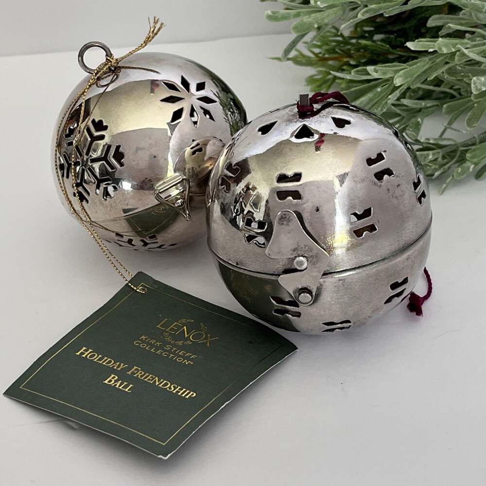 Vintage Lot of 2 Silver Plate Hinged Pomander Potpourri Ornaments Gift Container